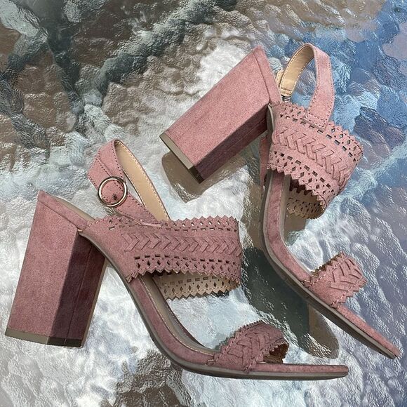 LC Lauren Conrad Streusel Mauve 8.5 size shoes 4” block heel dressy strap sandle - Picture 1 of 9